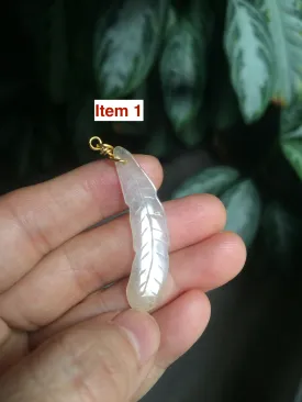 100% Natural type A light green/white jadeite Jade feather pendant AB Add on item, not sale individually.