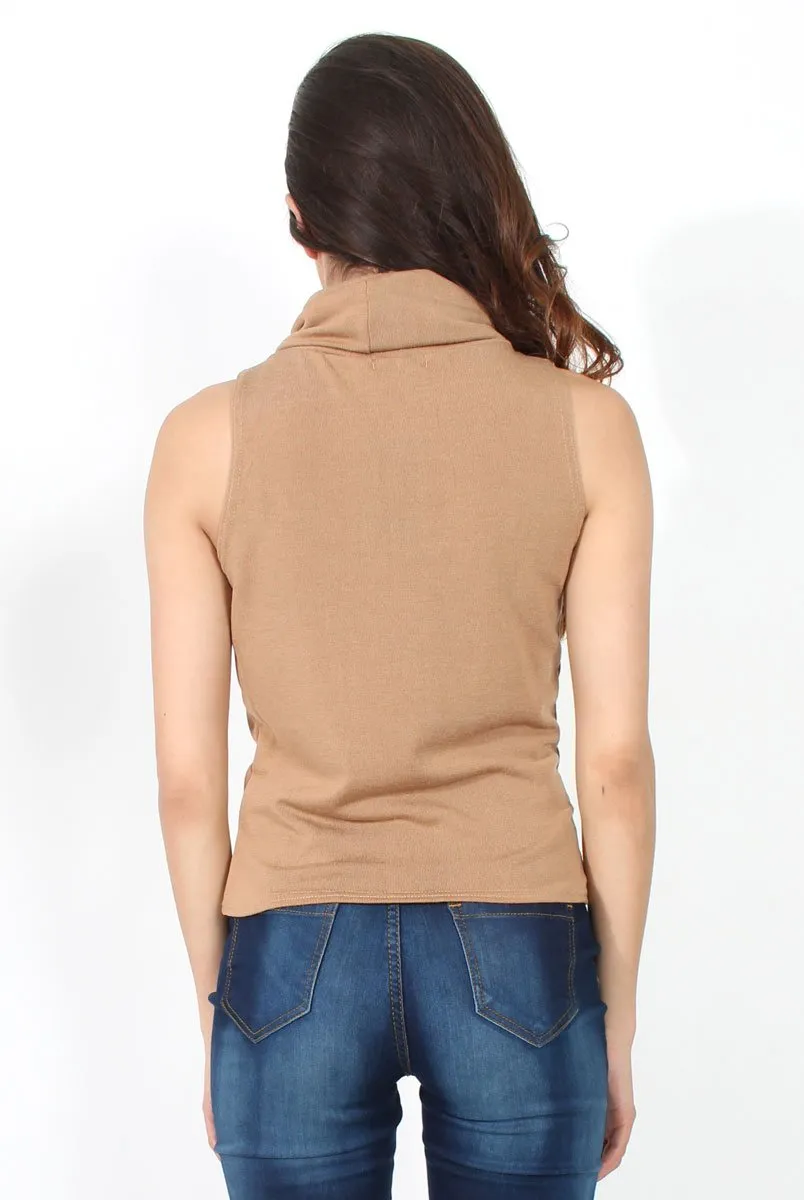 Amber Camel Sleeveless Turtle Neck