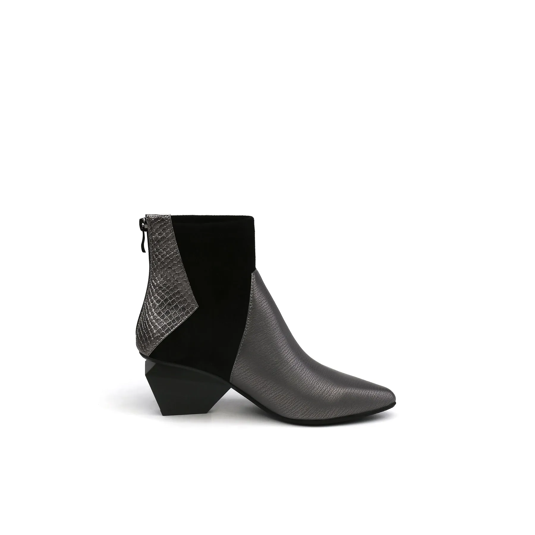 Ankle High Zip Back Leather Boots