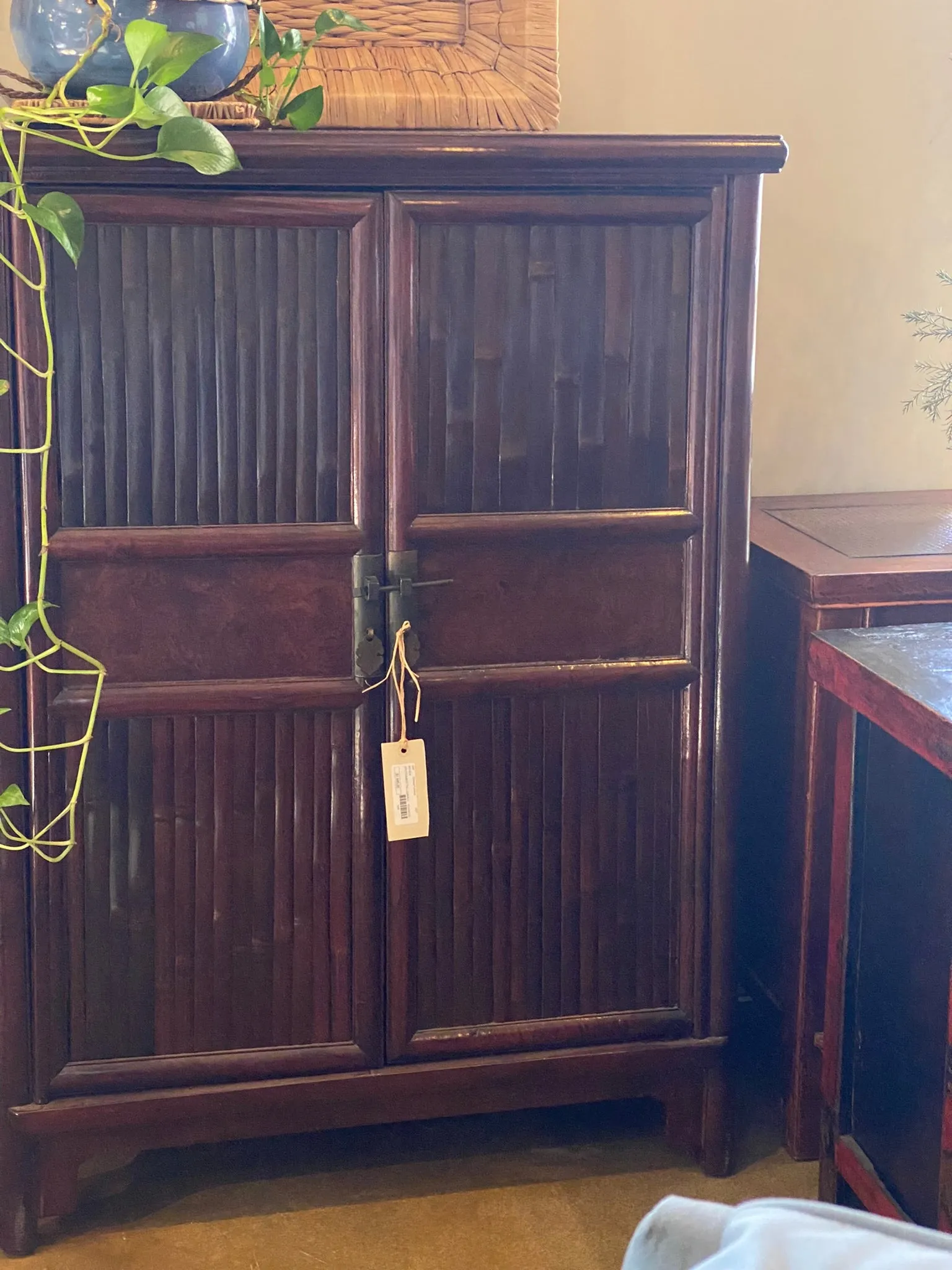 Antique Split Bamboo Storage Cabinet - Clearance