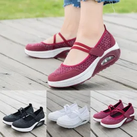 Basic Mesh Shoes Thick Bottom PVC Insole Platform Shoes Air Cushion Women's Solid Wedges Shoes Rocking Shoes Running Shoes 35