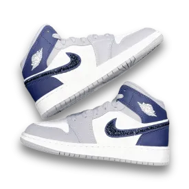 Blingy Jawns Air Jordan 1 Mid - White & Navy - Grade School