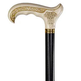 Celtic Handcarved Design Artistic White Wood Cane