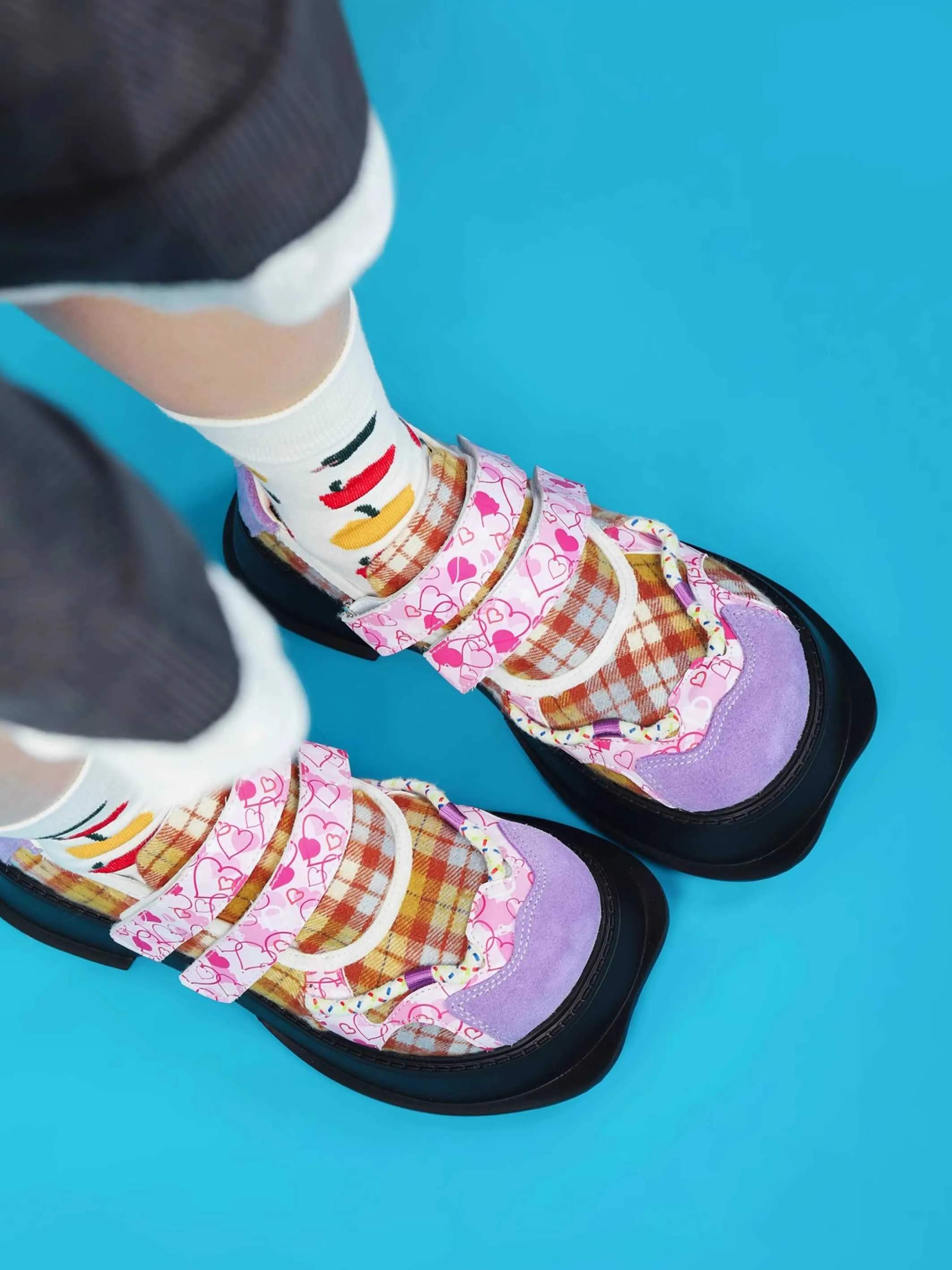 Checkered platform shoes【s0000009819】