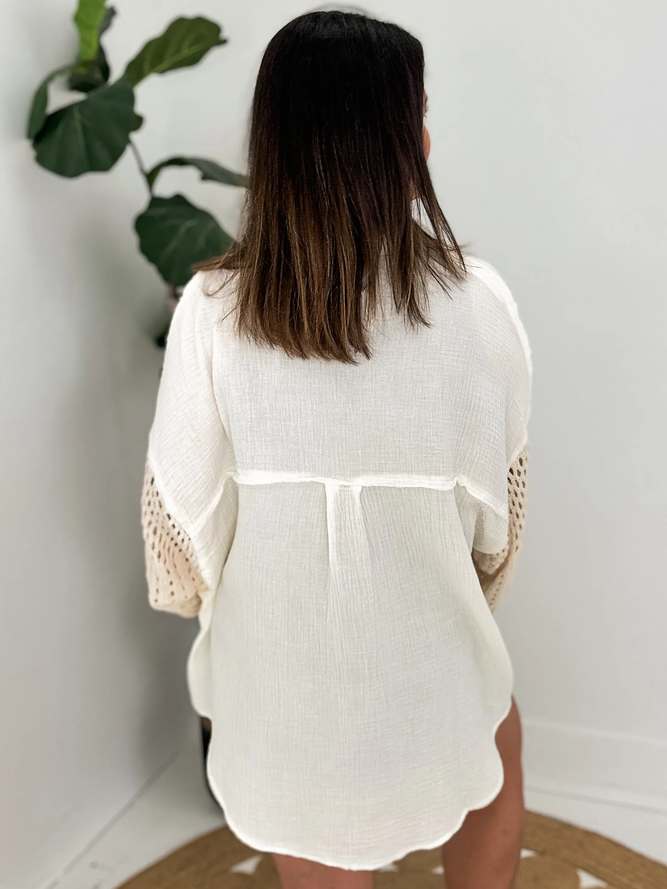 Cream Crochet Button Down Top