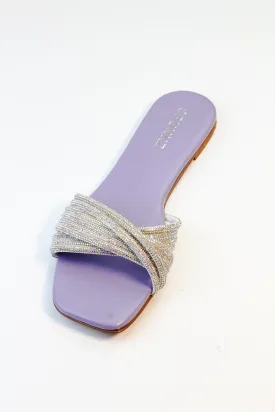 Diana Lilac Rhinestone Strap Flat Open Toe Summer Women Slippers