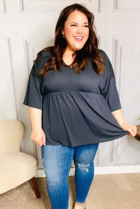 Easy To Love Charcoal Babydoll Dolman Modal V Neck Top