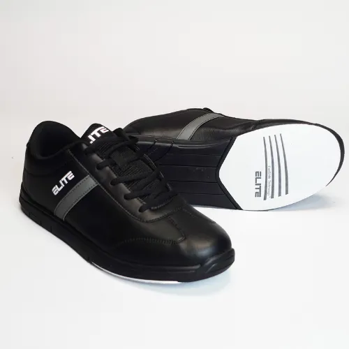 ELITE Men's Basic Black Athletic Lace Up Bowling Shoes with Universal Sliding Soles for Right or Left Handed Bowlers