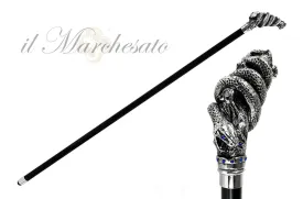 Fantastic silver-plated handle - Snake on branch and sapphire crystals