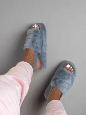 Fluffy Sling Back Slipper / Grey