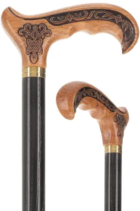 Handcarved Celtic Art : Oak Wood Cane Derby Handle