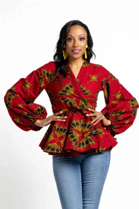 OLIVIA African Print Women's Blouse (Puff Sleeve Peplum)