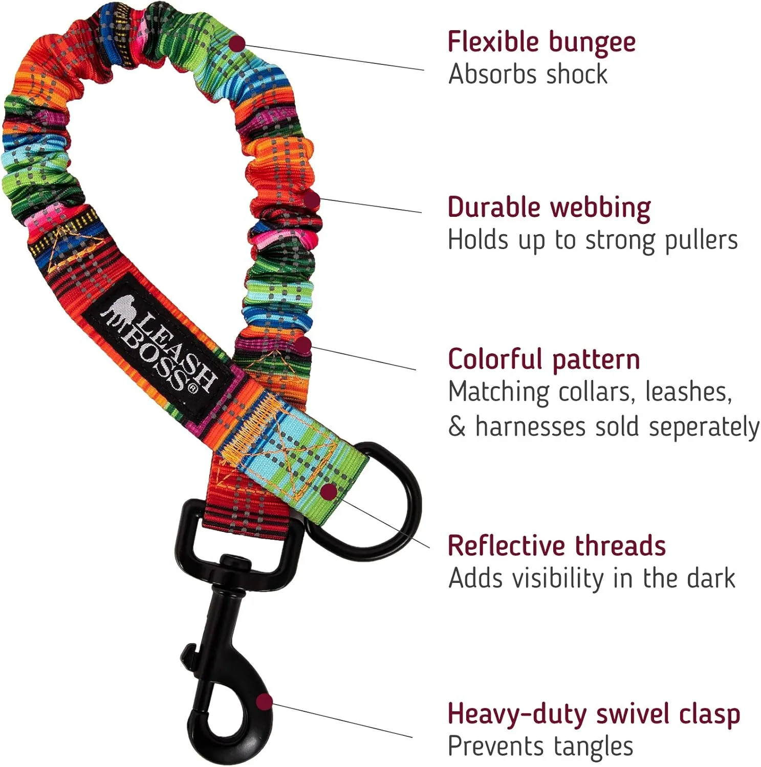 Patterned 18" Shock Absorbing Bungee Leash Extender - Pattern Collection