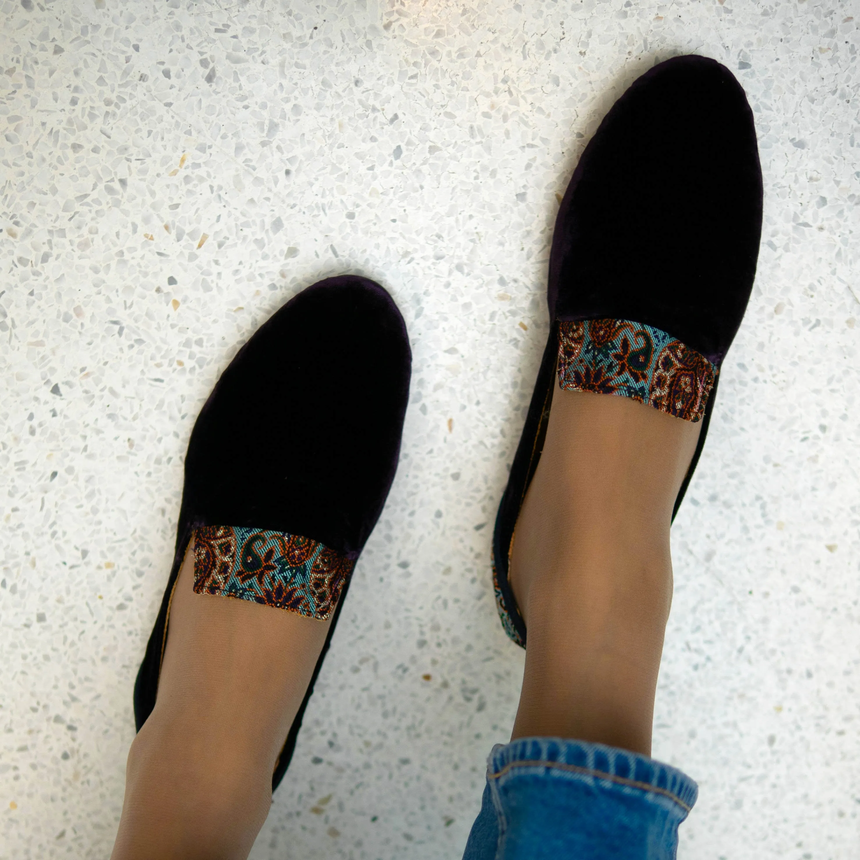 Persian Garden of Yazd Purple Velvet Loafers