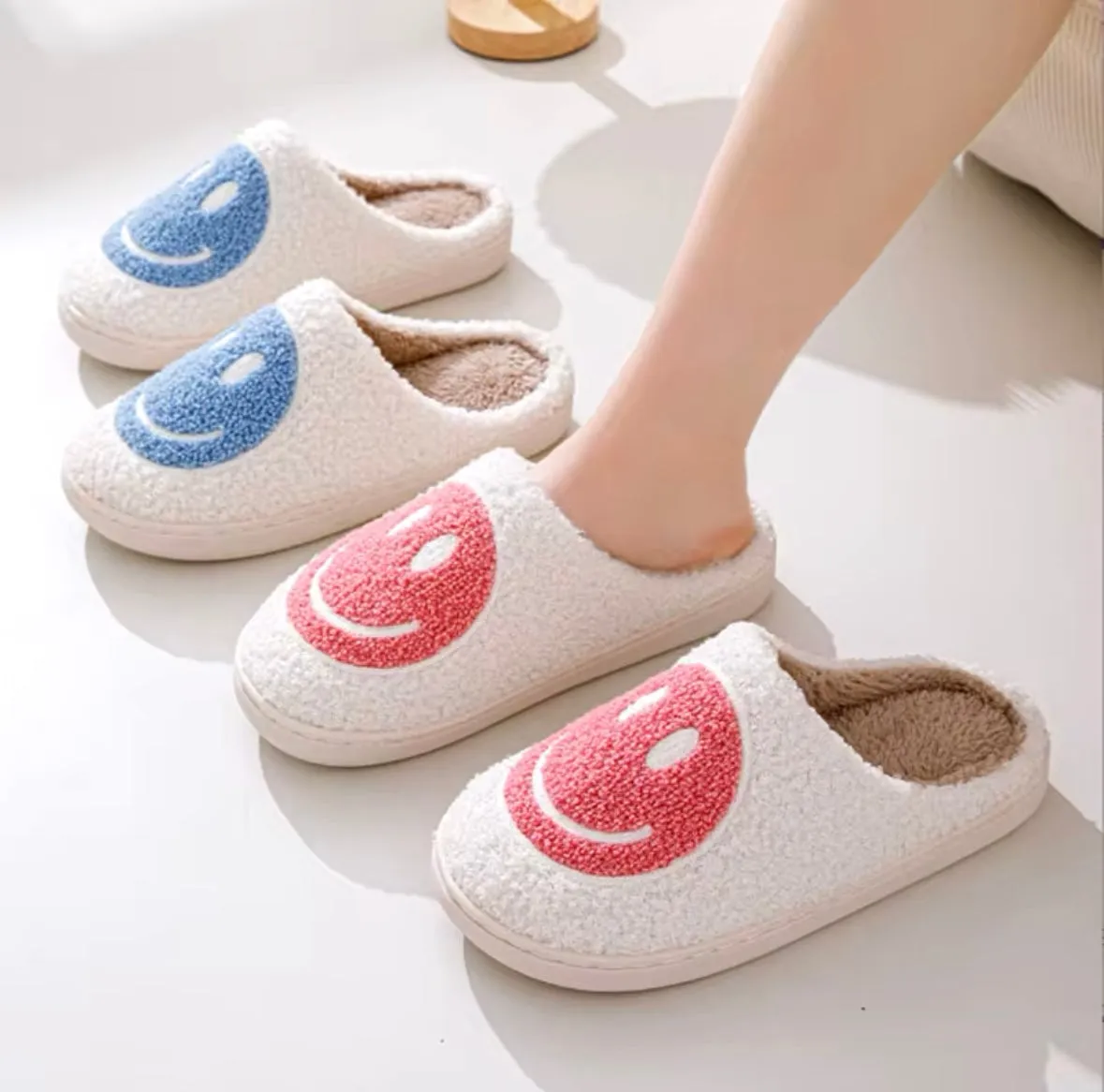 Plush Happy Face Slippers