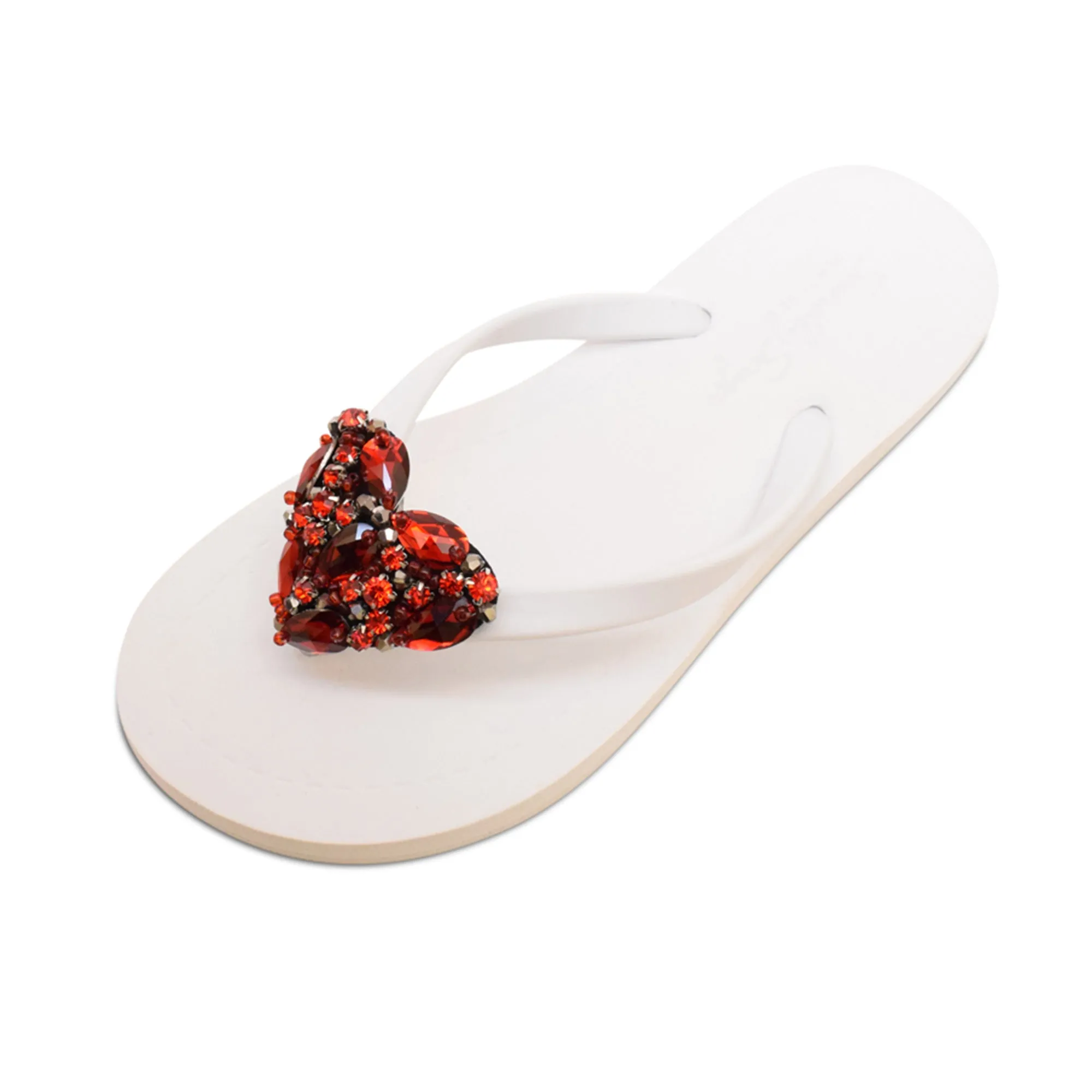 Red Heart Rhinestone Embellished - Girls Flip Flops Sandal