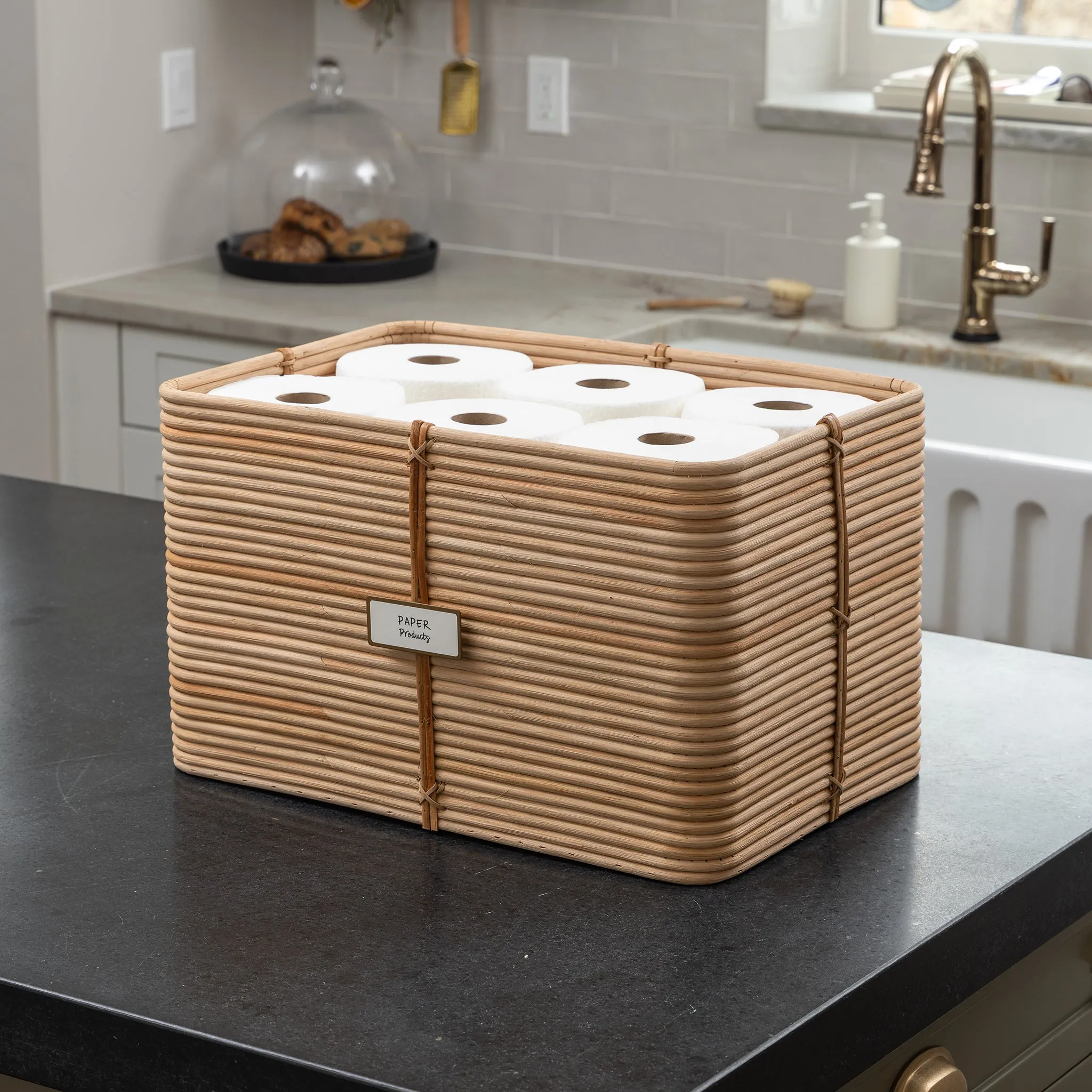 Reeded Rattan Bin