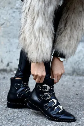 Rivets Velvet Ankle Boots