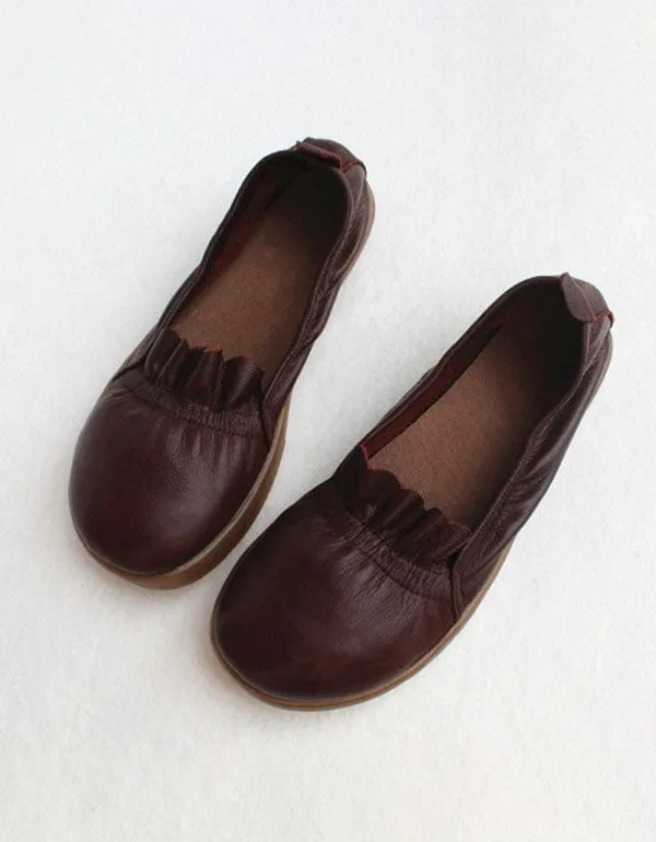 Spring Leather Flats Handmade Walking Shoes 35-41