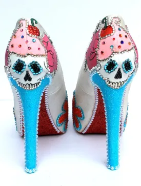 Sugar Skull & Cupcake Crystal Heel