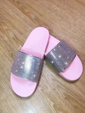 SUMMER Bling Bedazzled SANDALS SLIDES Slippers with Rhinestone Crystal - Stylish Fashinable Cool Shinny Sparkly Glitter Strass