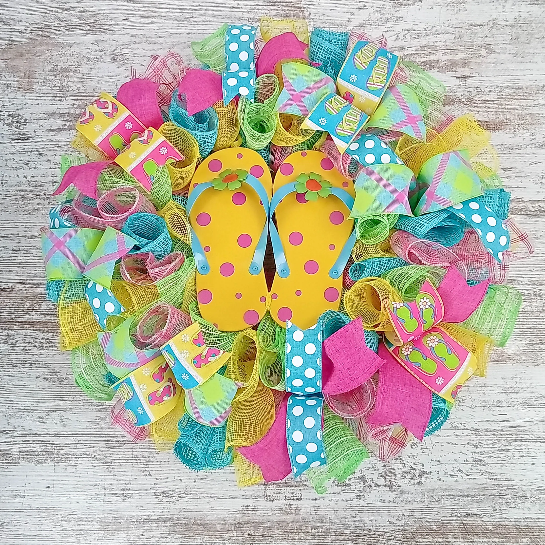 Summer Flip Flop Wreath | Spring Front Door Decor | Yellow Pink Blue Green