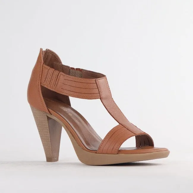 T-Bar High Heel Sandal in Tan - 10729