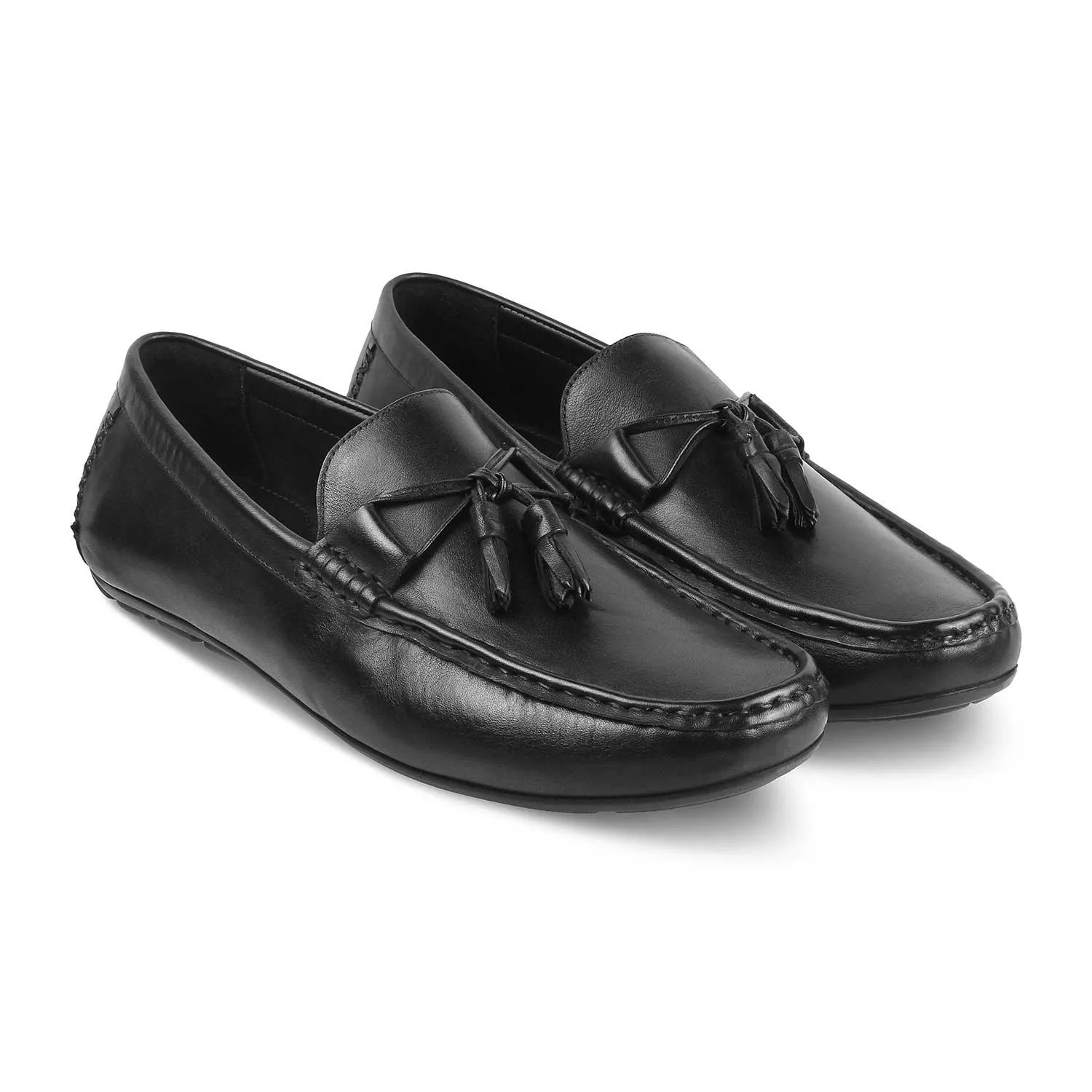 The Totie Black Men's Leather Driving Loafers Tresmode