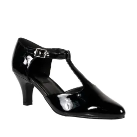 Wide Fitting Black T-Bar Shoe